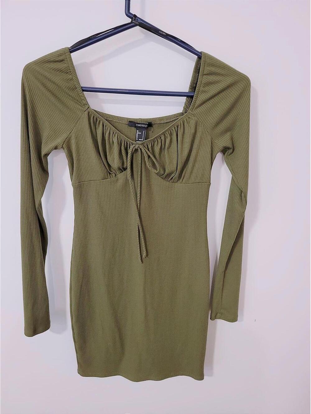 Forever 21 Olive Green Ribbed Long Sleeve Dress